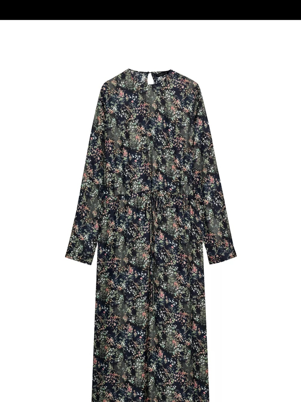 Floral Long Sleeve Midi Dress in Navy